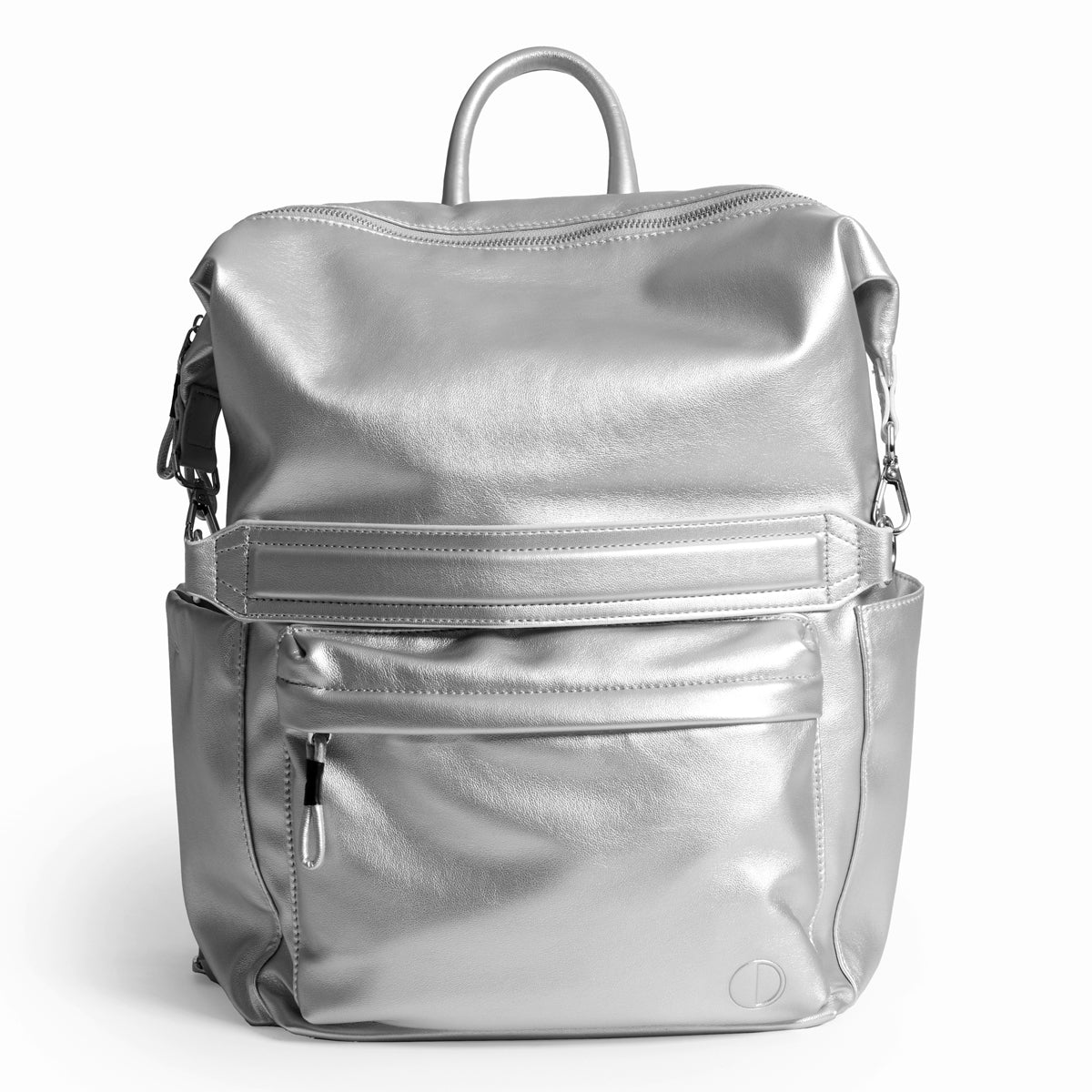 Practice Karma Backpack in Silver color front of bag close up