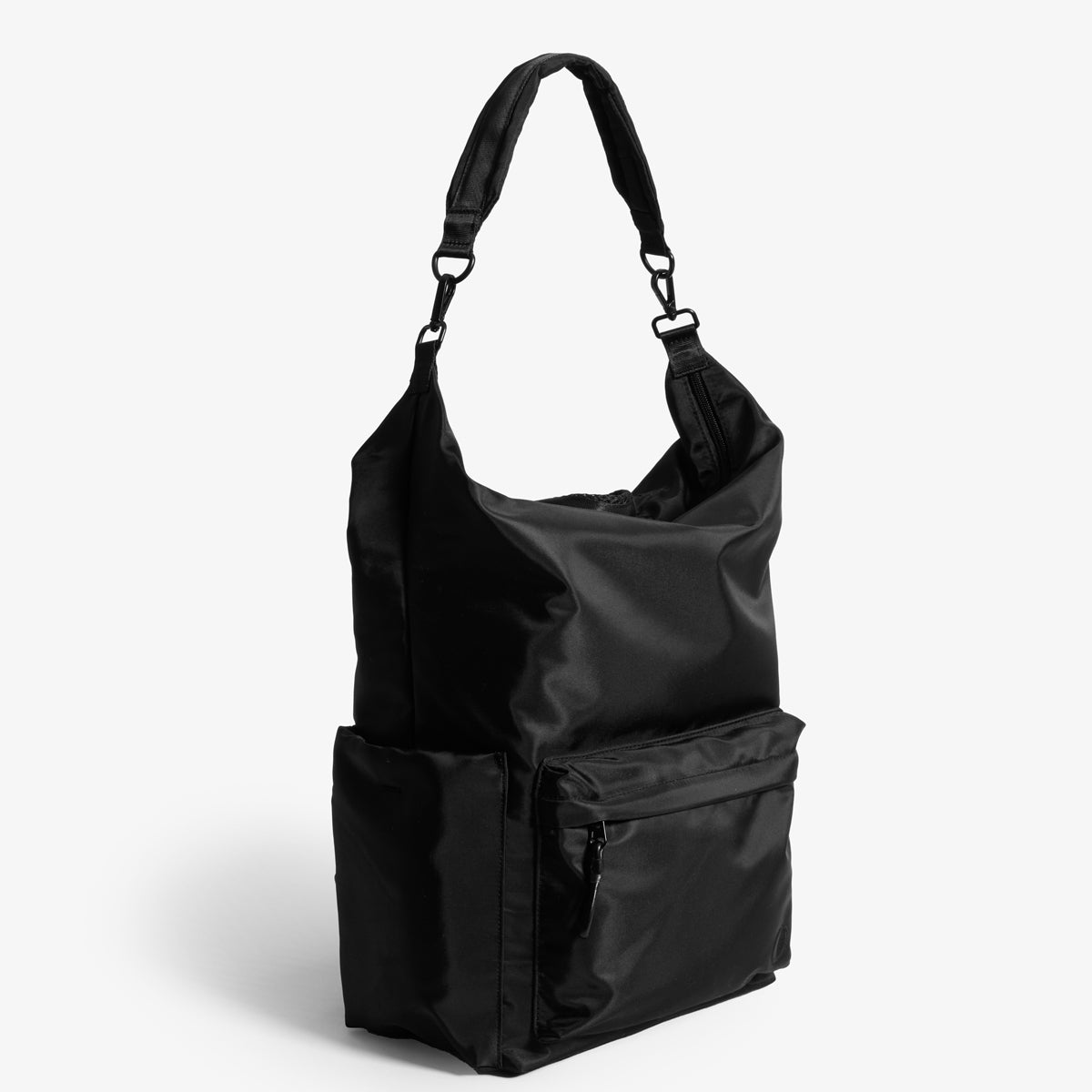 Practice Karma Medium Backpack in Eclipse black color side view with shoulder strap extended